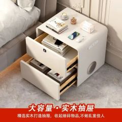 Cream Smart Nightstand Multi-Functional Fingerprint Storage Beside Table - Image 5