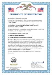 FDA Registration Certificate certificate from Egy-gulf