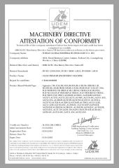MACHINERY DIRECTIVEATTESTATION OF CONFORMITY certificate of FOSHAN AGLASSTEC CO.,LTD – certificate photo, supplier certificates section