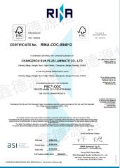 FSC® certificate from Changzhou Sun Plus Laminate Co., Ltd.