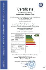 Certificate about energy efficiency of lifts: Grade A certificate from SYNEY ELECTRIC GROUP CO.,LTD