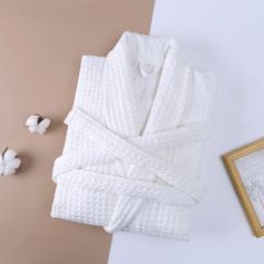 Solid Color Spring Waffle Nightgown Long Sleeve Cotton White Bathrobe - NANCHANG FUSEND TRADING CO., LTD.