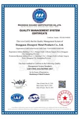 ISO9001 certification certificate of Dongguan Zhongwei Metal Products Co., Ltd. – certificate photo, supplier certificates section