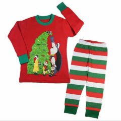 New Long Sleeve Christmas Reindeer Striped Kids Holiday Sleepwear Christmas Pajamas Set - Image 5