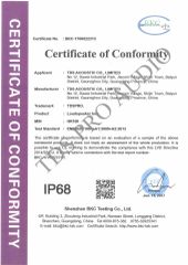 IP68 CERCIFICATE certificate from TDS ACOUSTIC CO., LIMITED