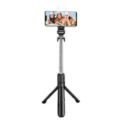 Xt02s Extendable Selfie Tripod - 70cm, Bluetooth Remote & LED Light (Black) - Image 1