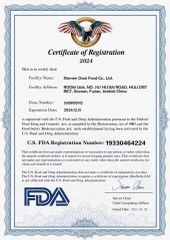 FDA certificate of Xiamen Oasis Food Co., Ltd. – certificate photo, supplier certificates section