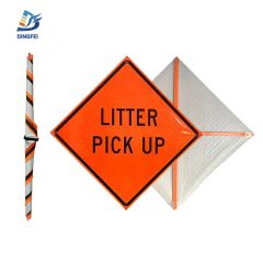PVC Litter Pick up Traffic Roll up Sign Warning Folding Reflective Road Control Sign - Image 2