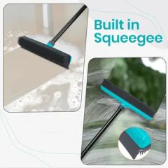 Pet Hair Removal Broom Carpet Rake Rubber Broom with Squeegee Rug Rake to Fluff Carpet - Image 3