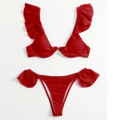 Ladies Sexy Bikini Triangle Bathing Swimsuit Beach Wear Swimwear with Ruffles - Image 4