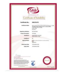 SAA Certificate certificate from Foshan Yaoxing Electric Appliance Co., Ltd
