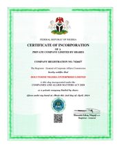 Corporate Business Certificate  certificate from HOLUTOSINE NIGERIA ENTERPRISES LIMITED 