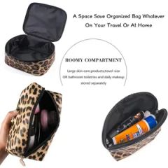 PS24c84 Leopard PU Make up Set Type Bag Color Pink Origin China Zipper Nylon Gender Female Body Polyester Fastener Zipper - Image 4