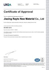 1 certificate from Jiaxing Rayto New Material Co., Ltd