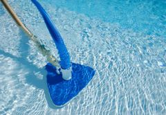 Pool Cleaning Debris Removal Leaves And Other Debris Brushing Activity Side Walls Of The Pool Skimming Method Using Leaf Skimmer And Skimming - Image 1