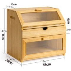 Wooden Bread Box Bamboo Kitchen Large Bread Box Container Storage - Image 1