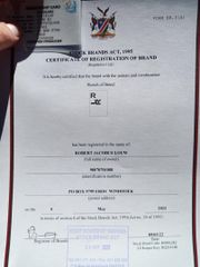 Stock Brand Registration certificate from Jacobus Commodities