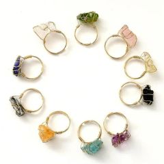 Handmade Winding Natural Stone Rough Stone Amethyst White Crystal Aquamarine Irregular Gemstone Finger Rings for Women - Image 2