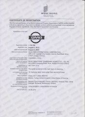 Madrid Trademark certificate from Wuxi GMB International Corporation