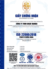 ISO 22000:2018 certificate from Great Farmer Company Limited