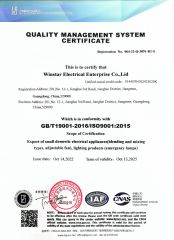 ISO 9001 certificate from Winstar Electrical Enterprise Company Limited
