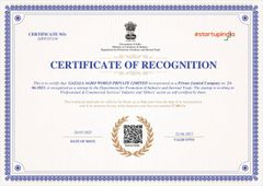 Startup India (CERTIFICATE OF RECOGNITION) certificate from Gazala Agroworld Pvt Ltd