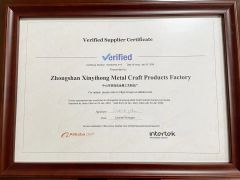 Certificate certificate from Zhongshan Xinyihong Metal Craft Products Factory