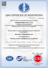 ISO9001 certificate of wire and cable certificate from Zhufeng Cable Daming Co. Ltd