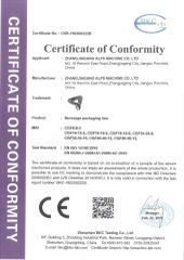 CE certification certificate from Zhangjiagang Alps Machine Co., Ltd.