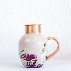 Round Off White Floral Copper Jug, Capacity: 1 L, Size: 9x8 Inch - Image 1