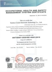 Occupational health and safety management system certificate certificate from Jiangsu Create Intelligent Technology Co., Ltd.