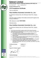 CE certificate of G series heating thermostat certificate from Wuxi Huishan Automatic Controller Co., Ltd.
