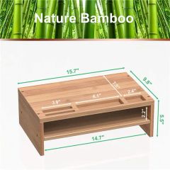 Double-Layer Bamboo Desktop Storage Shelf Computer Riser Monitor Stand - Image 4