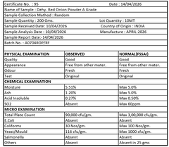 Red Onion Powder certificate from Mydas Global