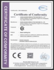 CE certificate of Zhangjiagang Miracle-Tech Machine Co., Ltd – certificate photo, supplier certificates section