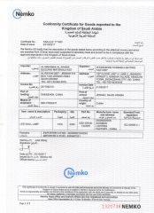 SASO certificate from ZHONGSHAN AOSIMAN LIGHTING CO., LIMITED