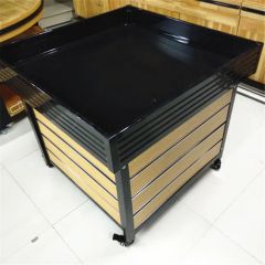 Market Promotion Table Vegetable Display Woden Rack Table with Wheels - Image 2
