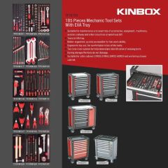 Kinbox 185PCS Other Hand Tools Kit 7 Drawer Red Black 67/71kg DIN 125x30mm Ball Bearing Slide Central Lock - Image 4