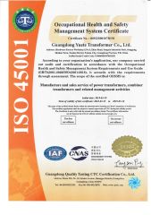 ISO 45001 certificate certificate from Guangdong Yuete Transformer Co., Ltd.