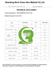 ALOx FILM certificate of Shandong Birch Green New Material Co., Ltd. – certificate photo, supplier certificates section