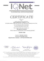 CERTIFICATE ISO9001:2008 certificate from Taizhou Minshine Auto Parts Manufacturing Co., Ltd.