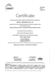ISO 14001 certificate from GENOL CERAMICS CO.,LTD