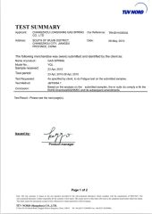 TUV Fatigue test 180000times certificate from Changzhou Longxiang Gas Spring Co., Ltd.