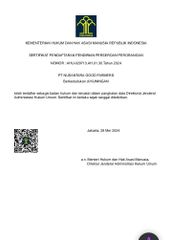 Company Legality  certificate of PT.Nusantara Good Farmers – certificate photo, supplier certificates section
