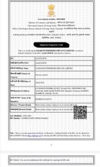 export import  certificate from Gamari Enterprises Private limited 