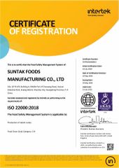 ISO22000 certificate from Suntak Foods Manufacturing Co.,LTD