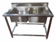 Silver Ready To Mount Stainless Steel Double Sink Unit, For Commercial, 3.5x3.x2feet - Star Kitchen Equipments