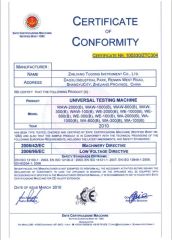 CEof Universal Testing Machine certificate from Zhejiang Tugong Instrument Co., Ltd.