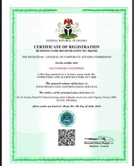 Corporate Affairs Commission certificate from Selensebobo Enterprise