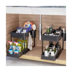 Kitchen Storage Rack 2 Tier Under Sink Organizer with Metal Holders and Racks - Image 2